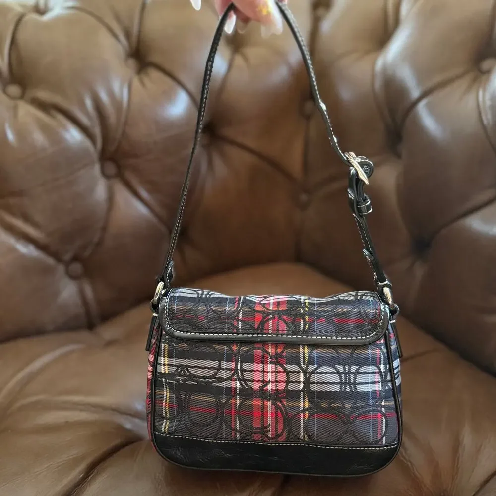 Coach Poppy Tartan Plaid Penny Flap Shoulder Bag F15477 Y2K